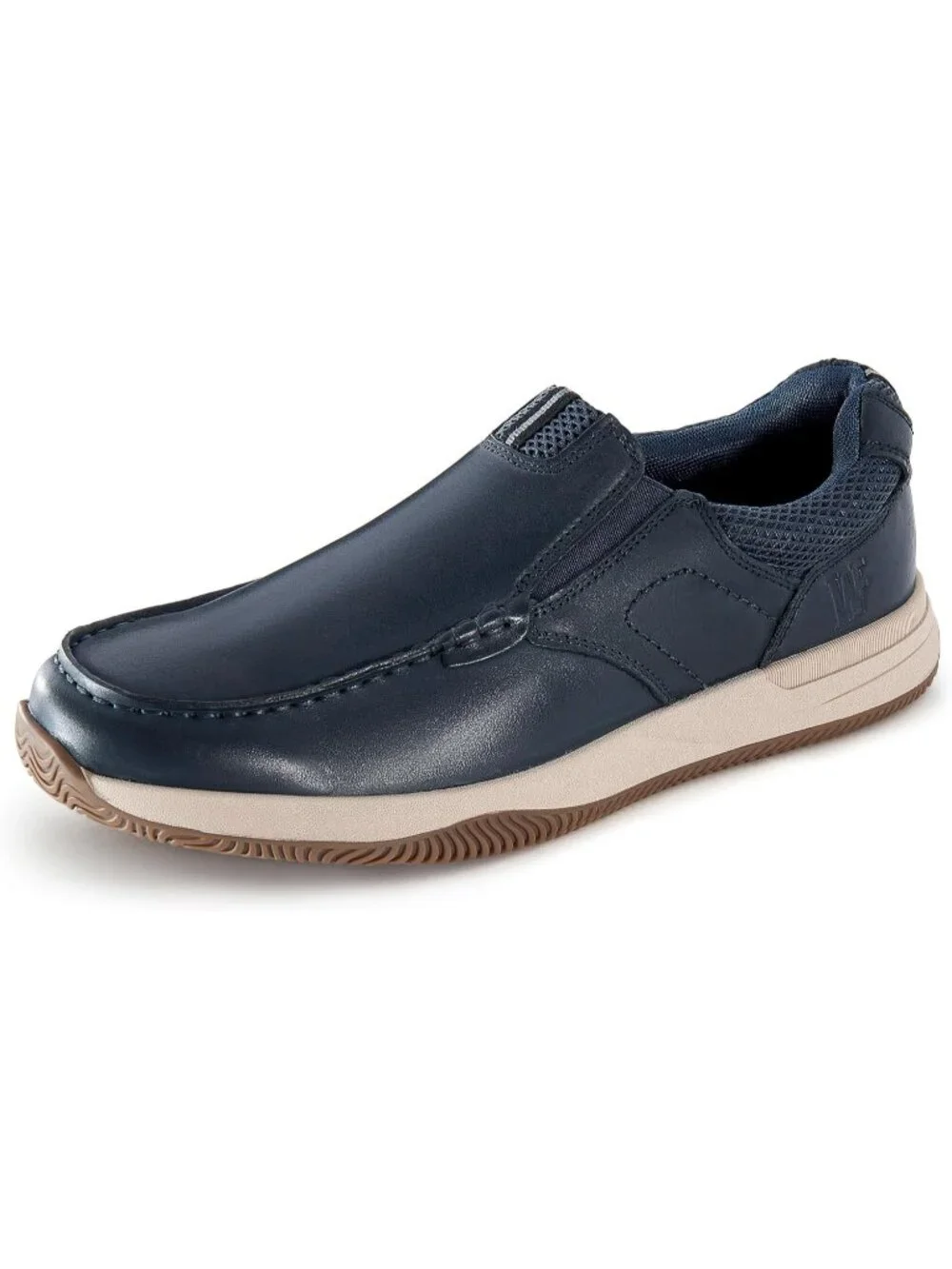 Men's Navy Blue Slip On Leather Loafers Shoes Breathable Mesh Casual Moc